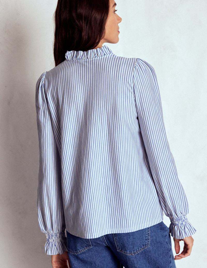 Smocked Yoke Jersey Shirt-Forever Blue and Ivory Stripe 4