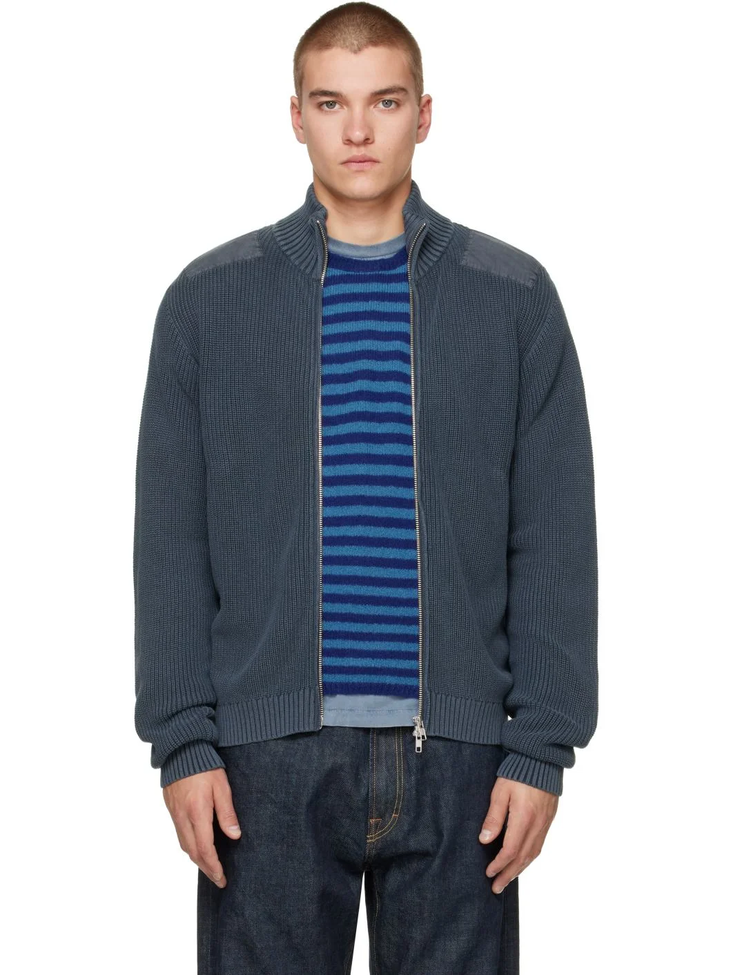Gray Dyed Knitted Jacket - 1