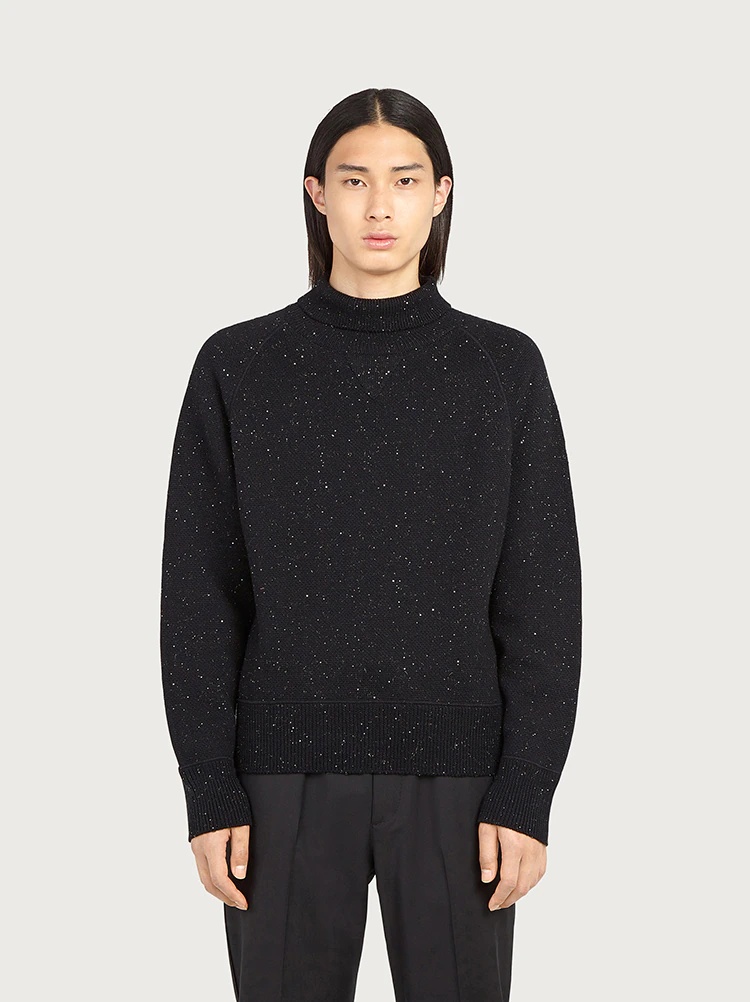 HIGH NECK SWEATER WITH MICRO SEQUINS - 1