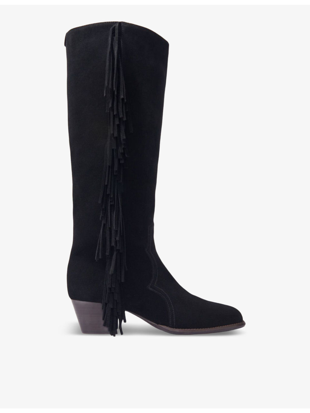Fringed-trim suede knee-high boots - 1