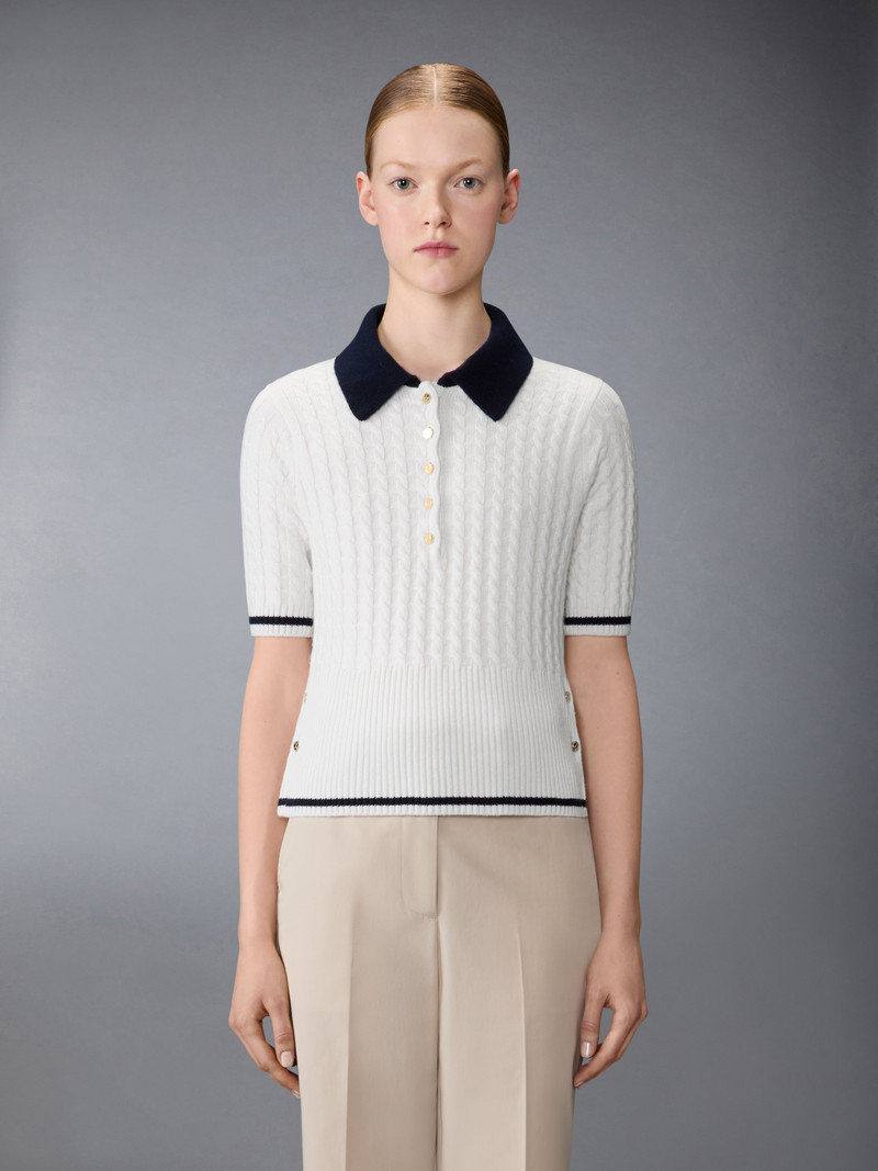 Thom Browne CASHMERE BABY CABLE STITCH POLO outlook