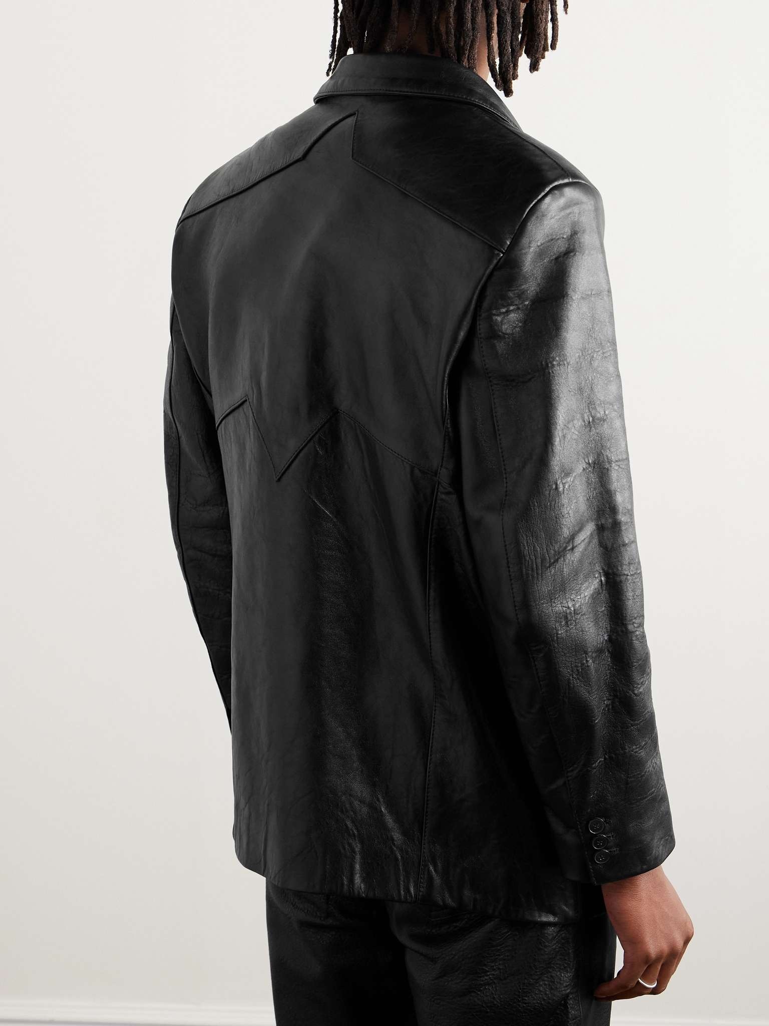 Go To Dallas and Take a Left Distressed Paneled Leather Jacket - 4