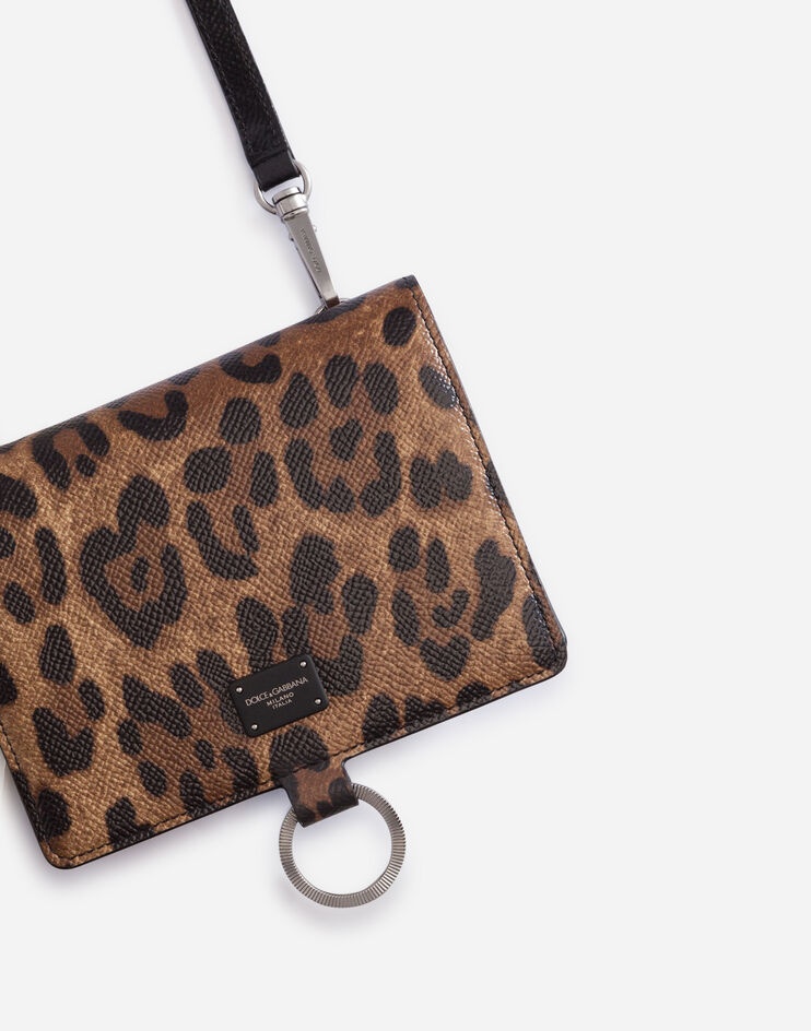 Large wallet with cross-body strap in dauphine calfskin with leopard print - 2