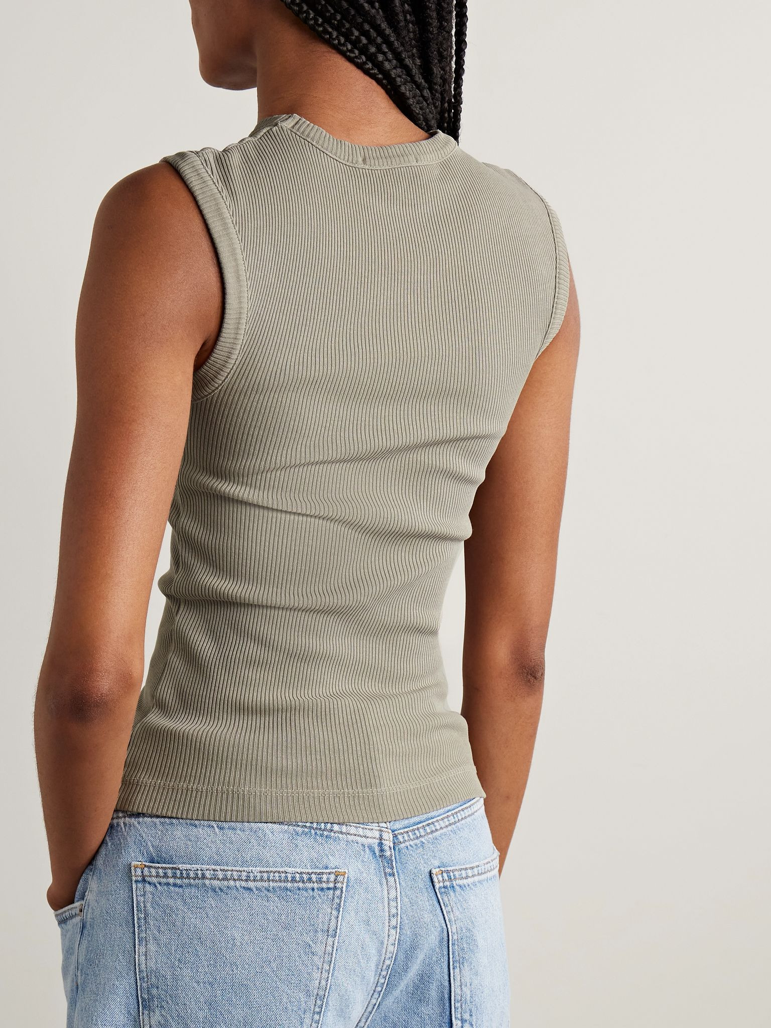 Cassidy ribbed stretch organic cotton and Lyocell-blend jersey tank Mushroom - 4