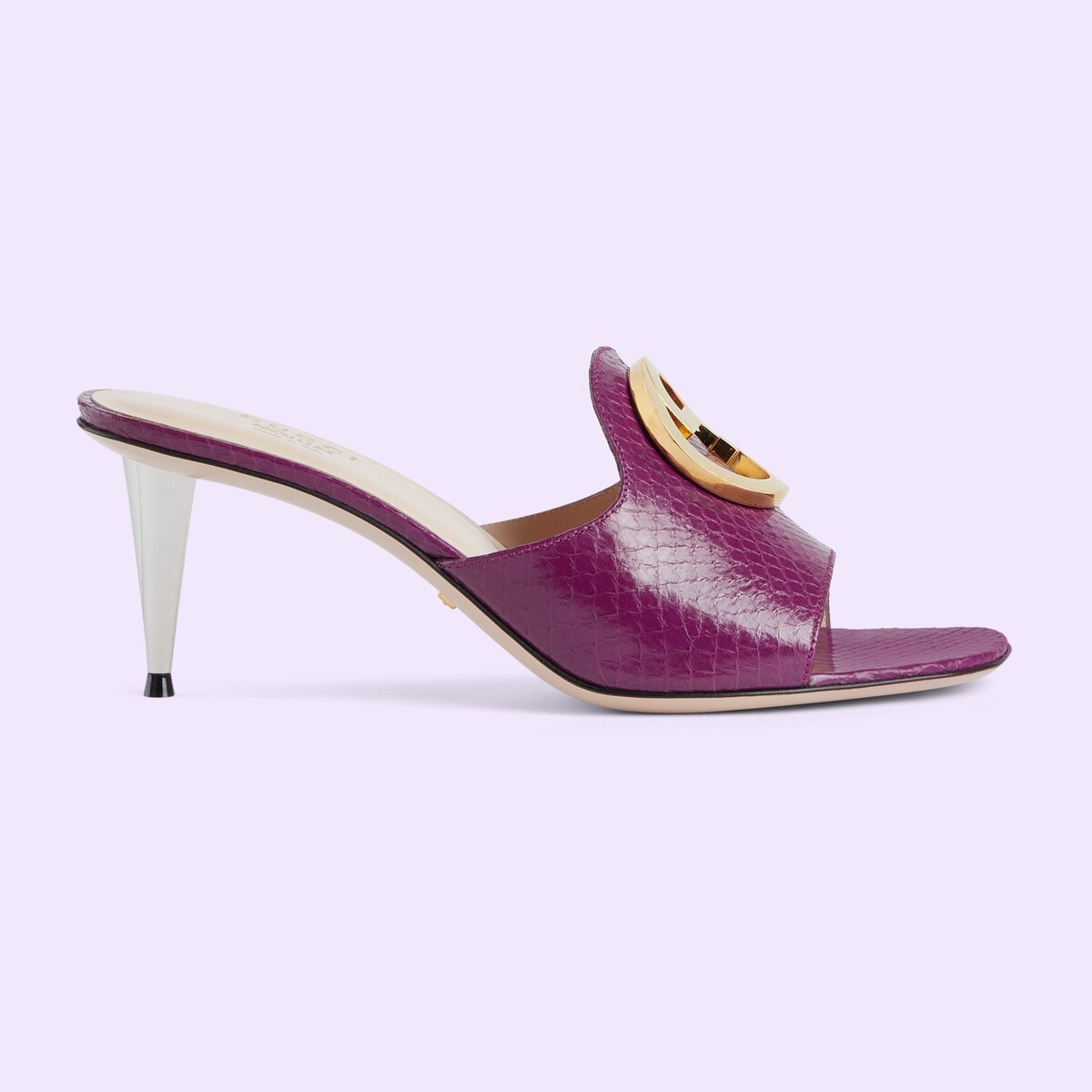 【GUCCI 】Nojum Blondie llic Leather Mule SandalsPLATINO Gucci Blondie Embellished Leather Mules - Black | Editorialist