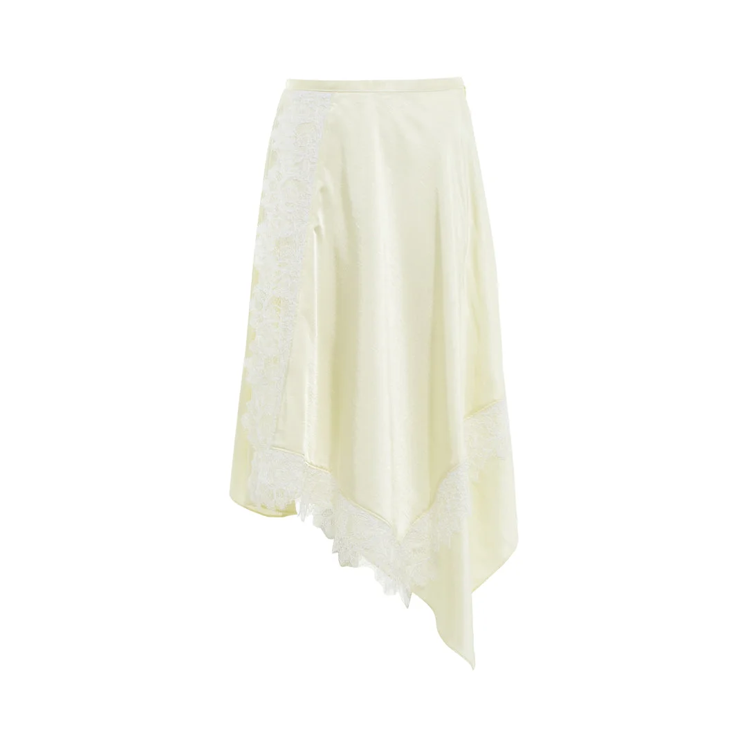 Satin Midi Skirt With Lace Trim - 1