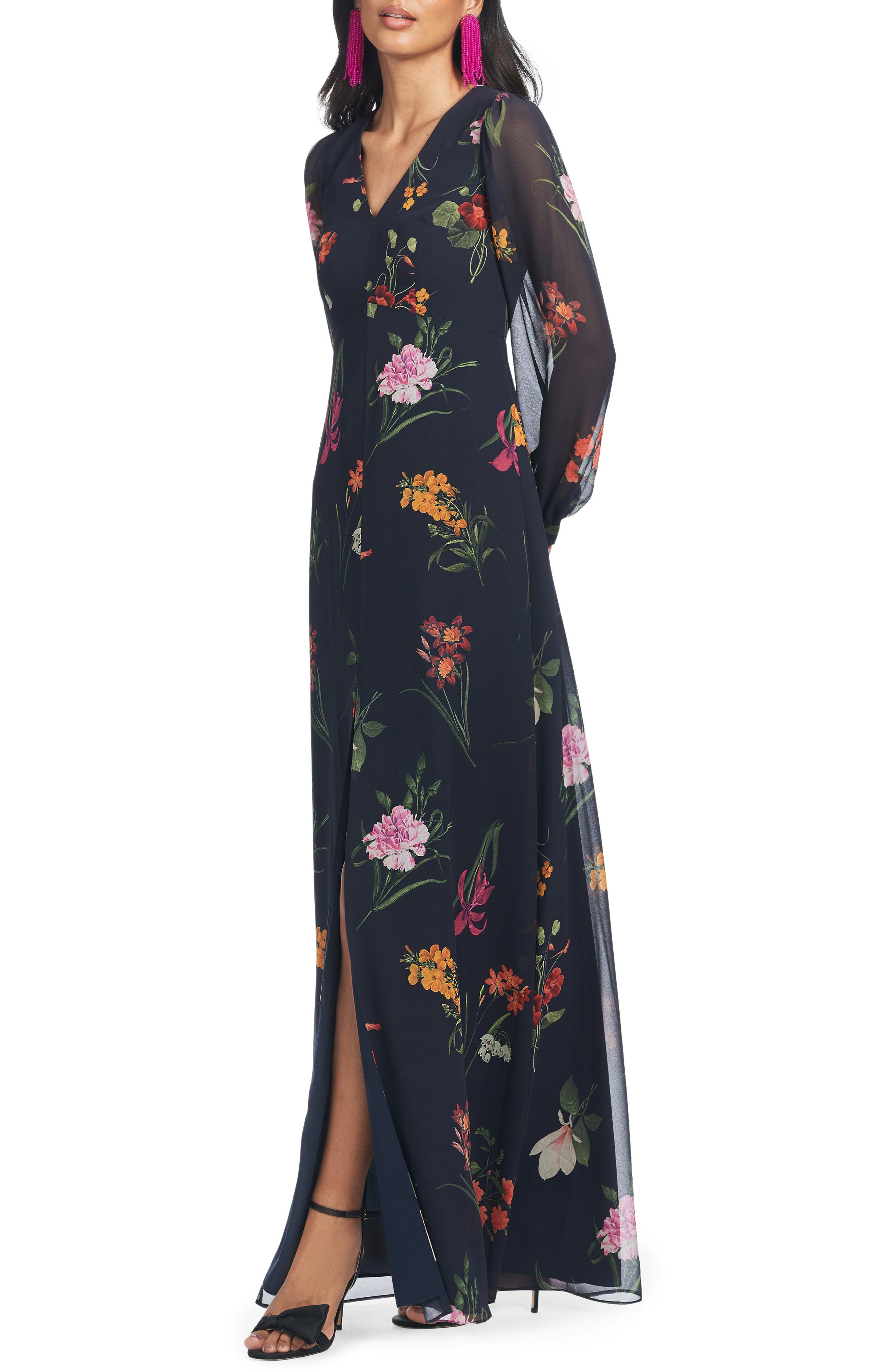 Sachin & Babi Penny Long Sleeve Gown in Dark Midnight Bouquet at Nordstrom - 3