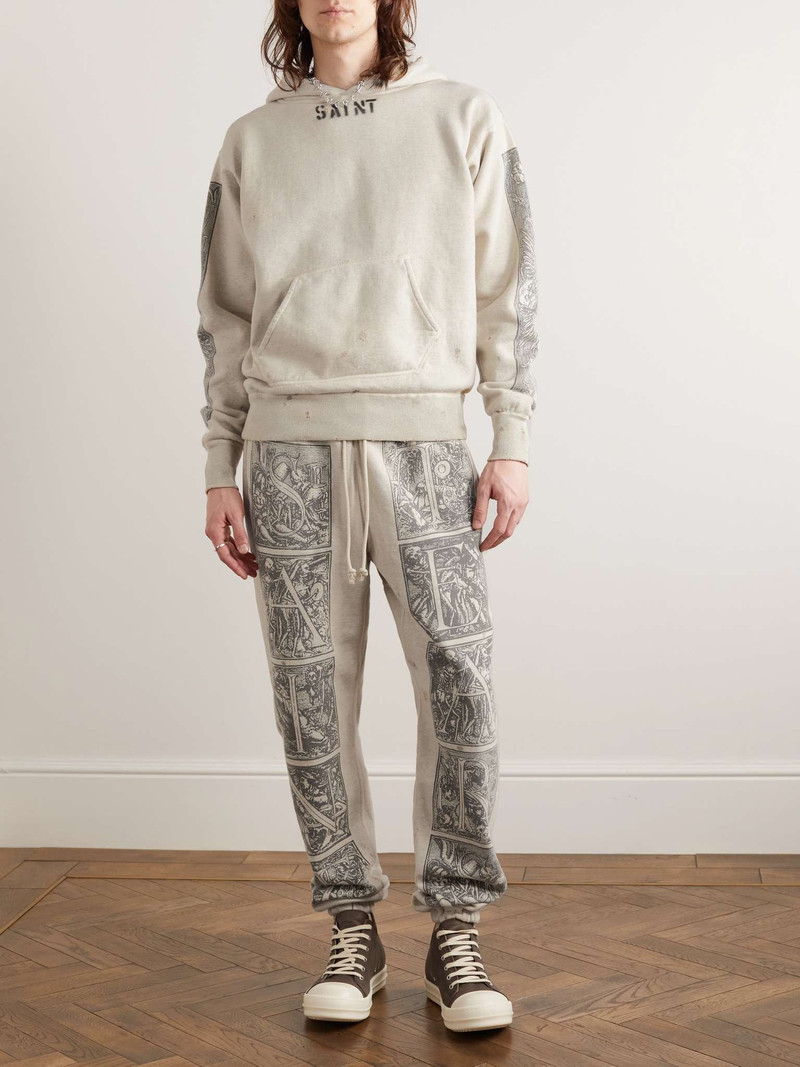 SAINT M×××××× + Denim Tears Distressed Printed Cotton-Jersey Hoodie outlook