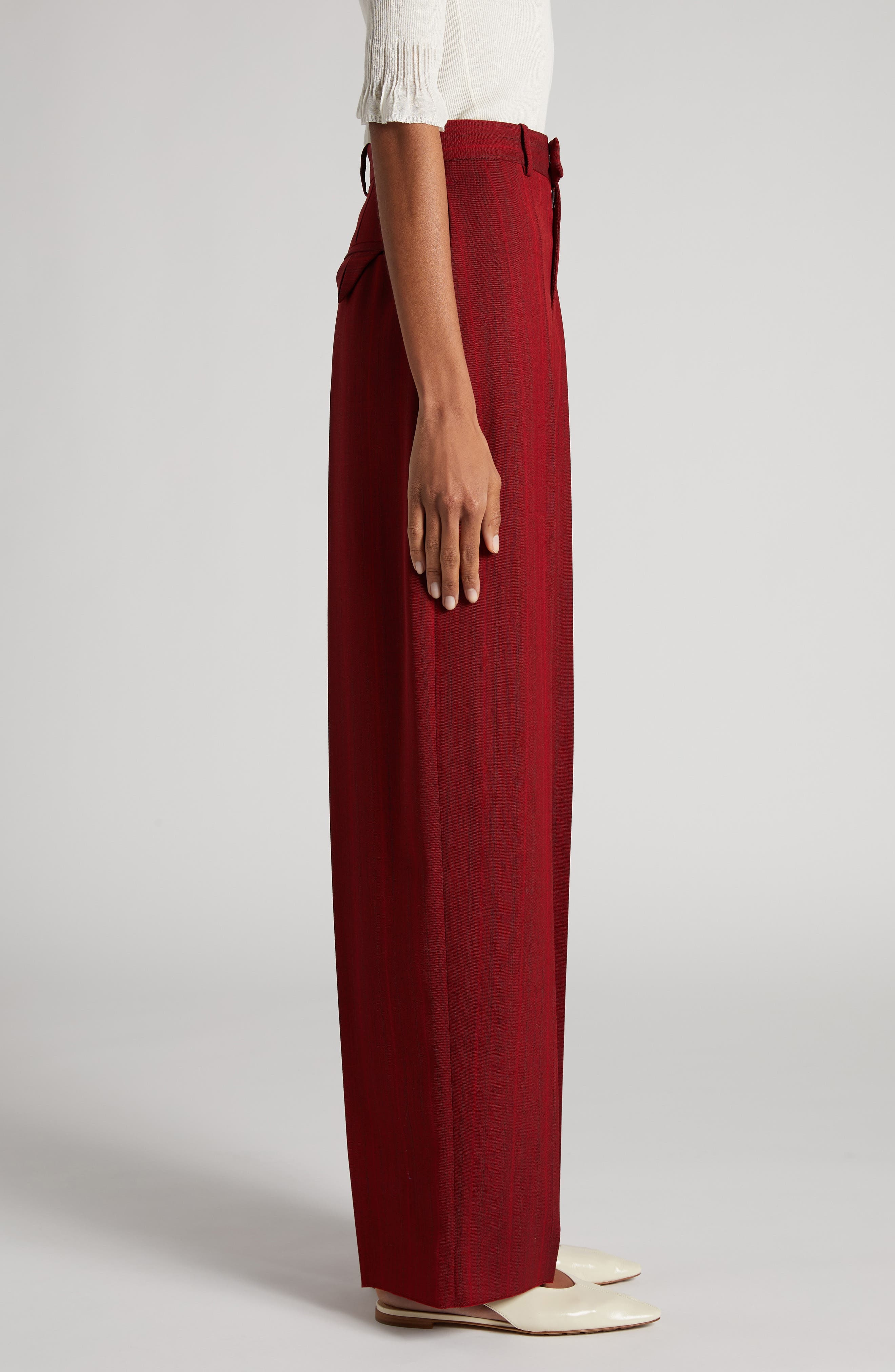 Bottega Veneta Subtle Stripe Wool Blend Pants in Red/Grey Melange at Nordstrom - 4