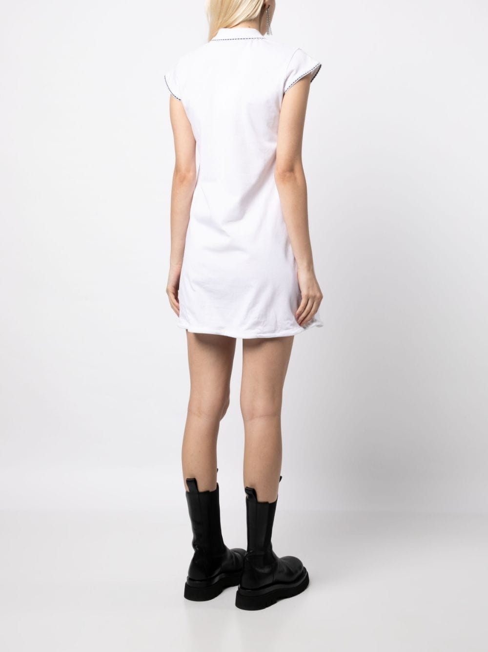 contrast-stitching shirt dress - 4