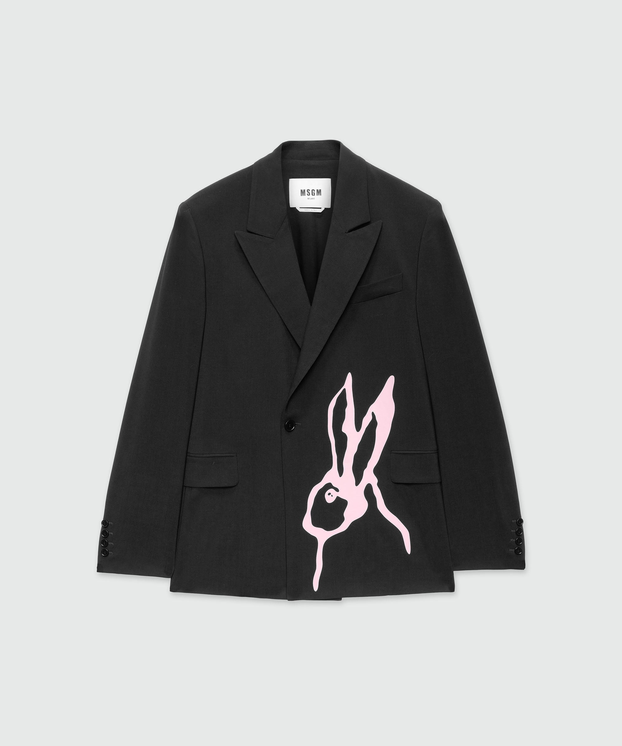 Charcoal single-breasted jacket in cool wool with "Sketched Bunnies" print - 1