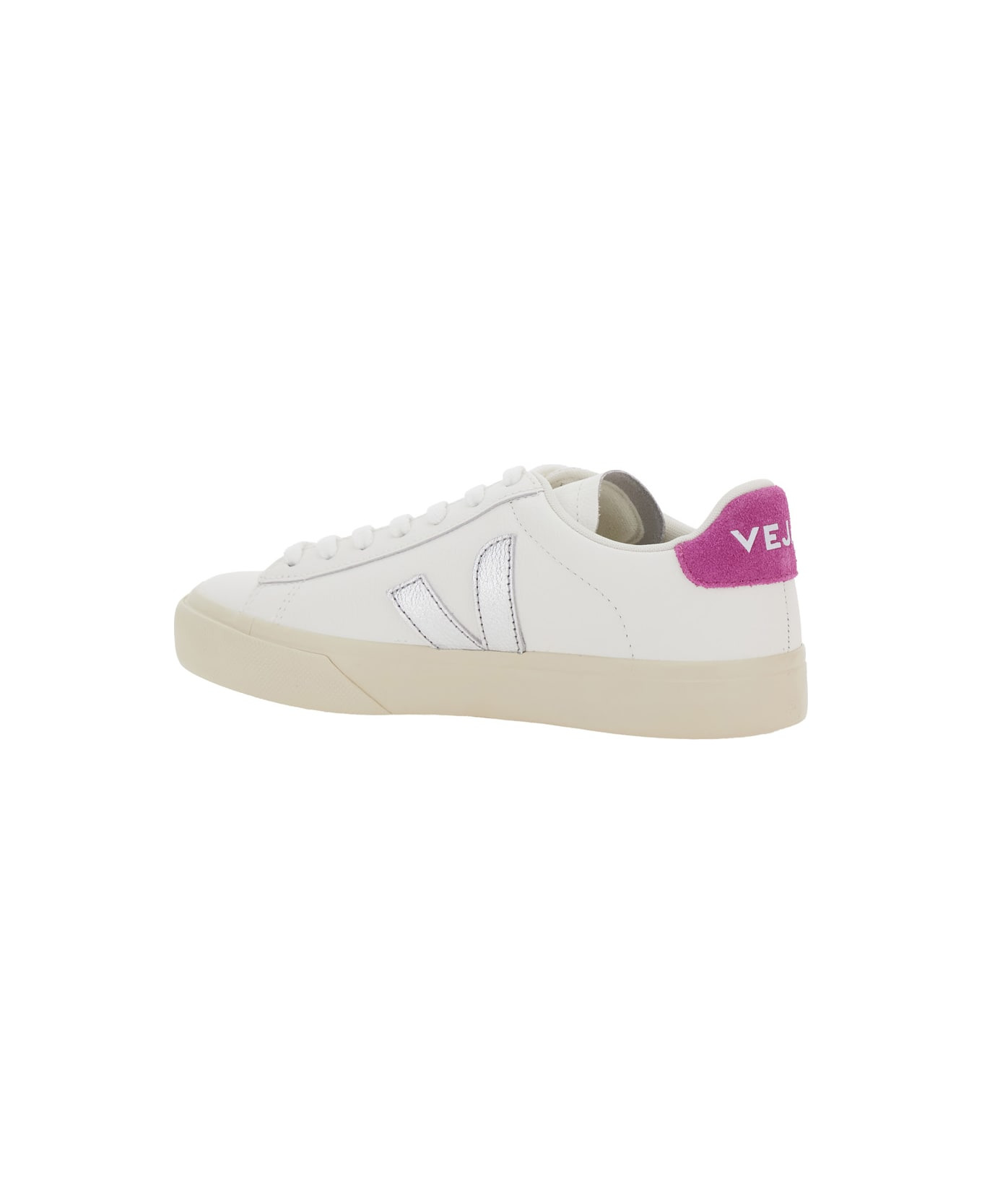 'campo' White Low Top Sneakers With Contrasting Heel With Logo Lettering And Logo Patch On The Side  - 3