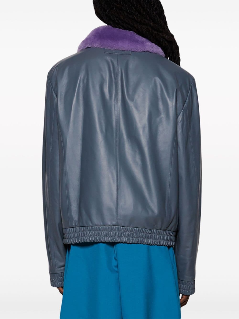 contrast-collar leather jacket - 5