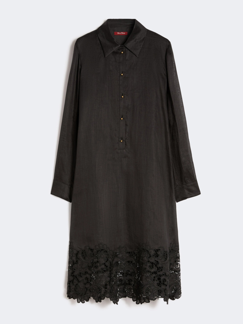 MELA Embroidered ramie gauze shirt dress - BLACK 1
