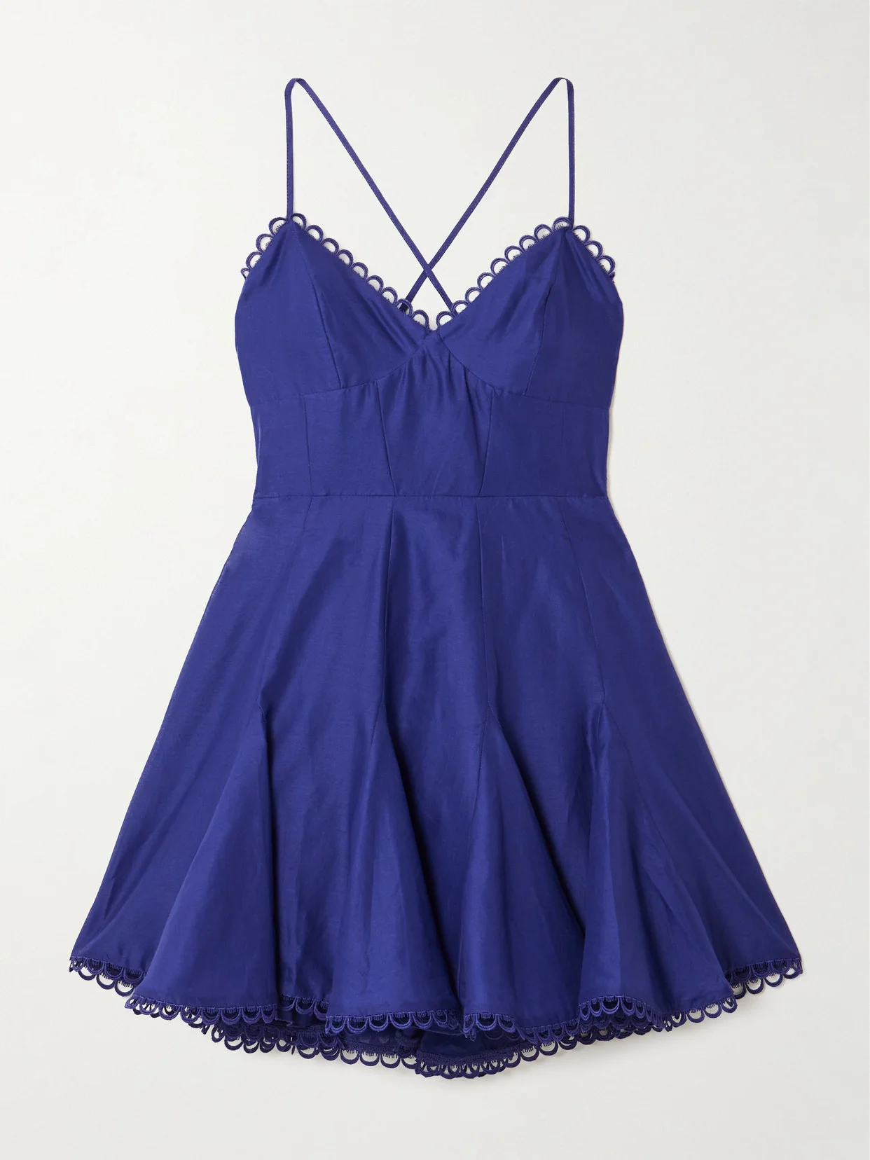 Marlene Pleated Guipure Lace-trimmed Cotton-blend Voile Mini Dress - 1