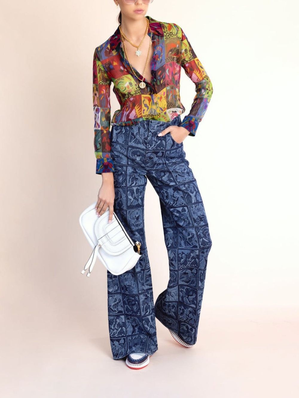 graphic-print semi-sheer shirt - 3