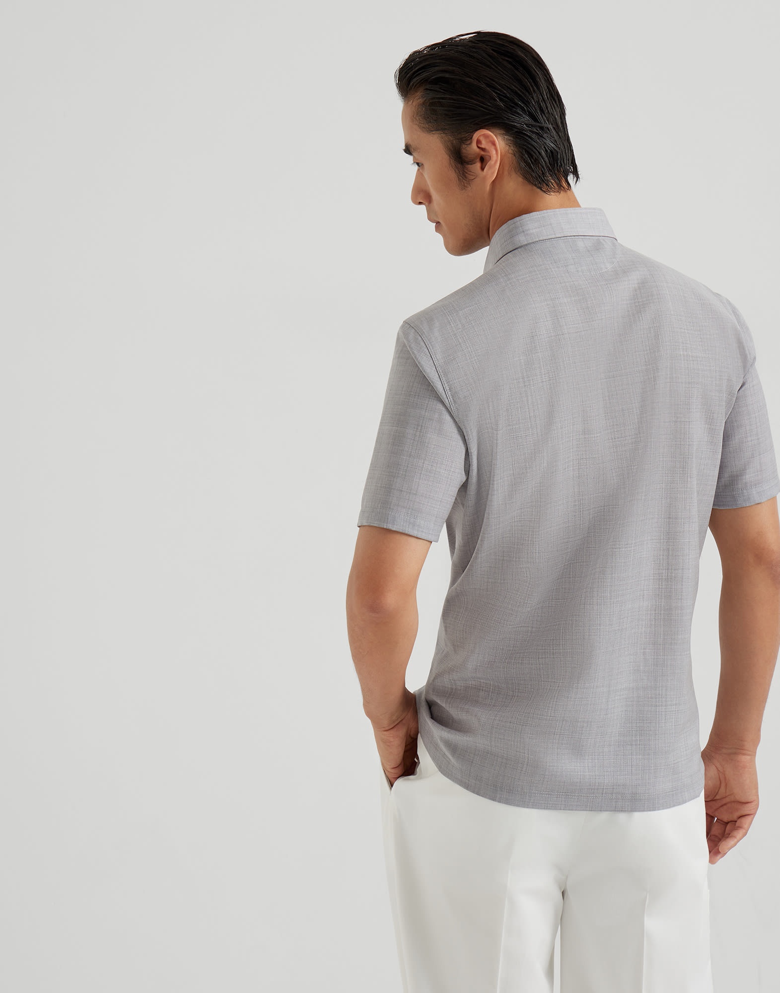 Virgin wool poplin polo shirt with chest pocket and logo - 2