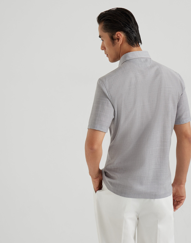 Brunello Cucinelli Virgin wool poplin polo shirt with chest pocket and logo outlook