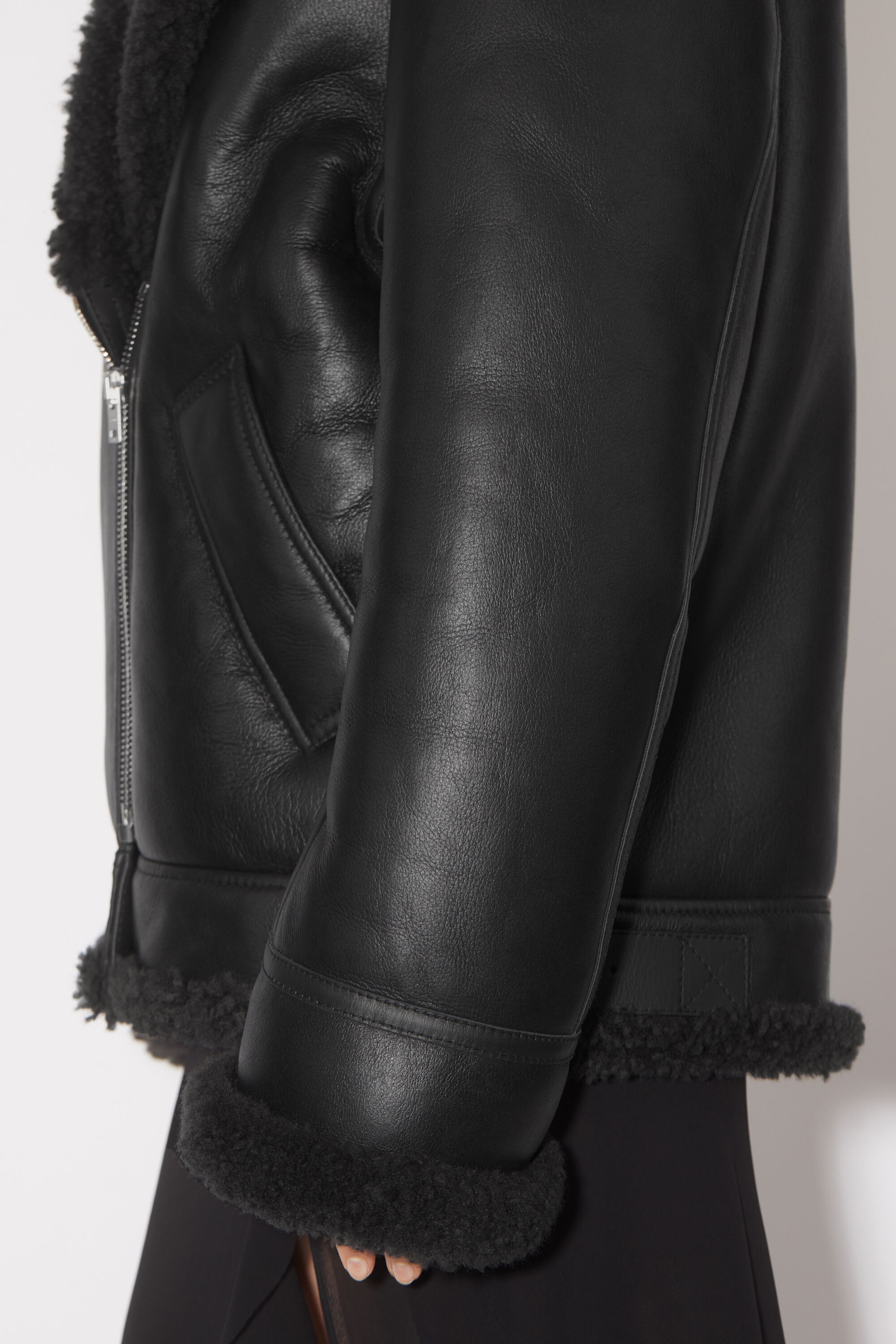 Leather shearling jacket - Black/black - 5