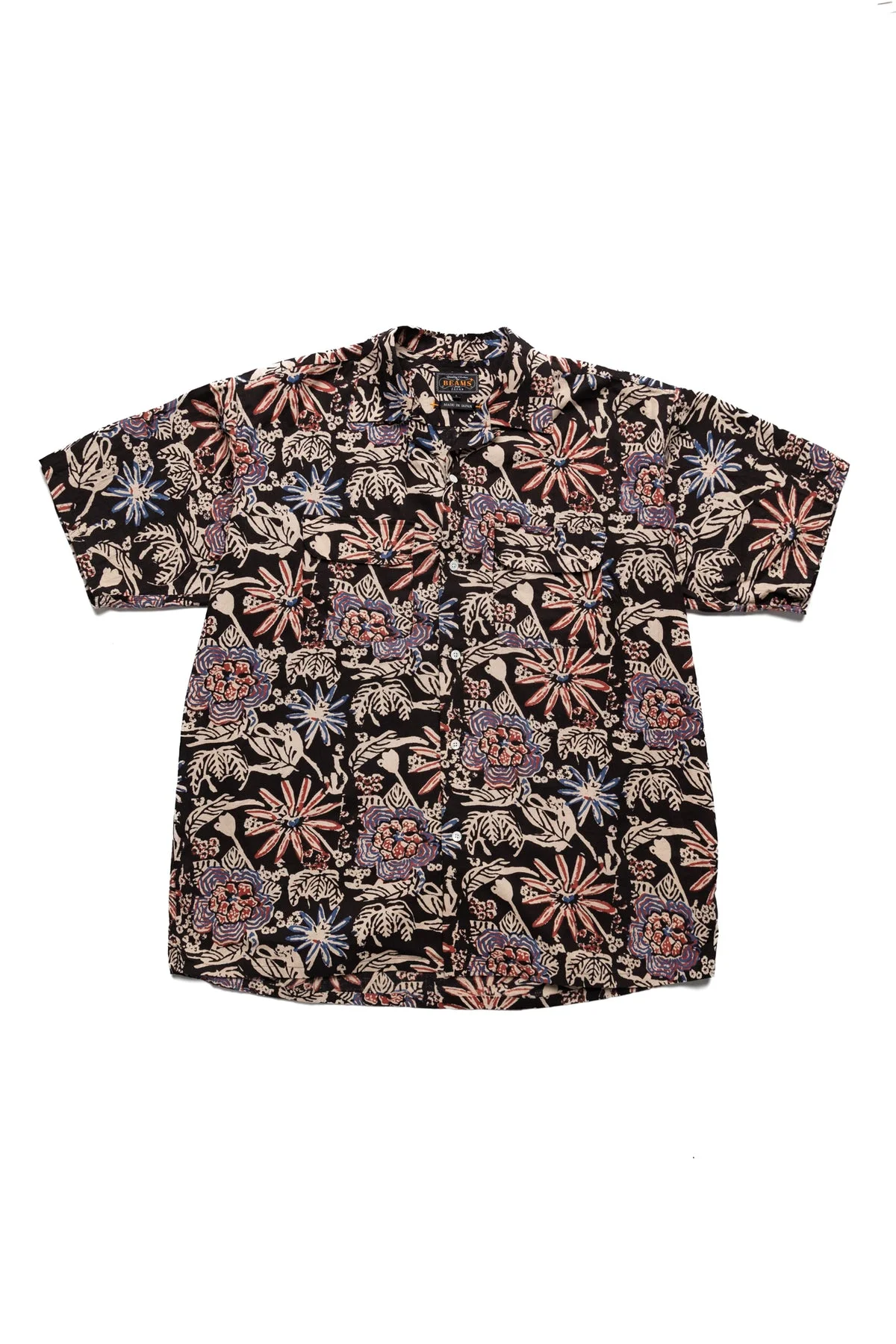 Open Collar Block Print 2 - Black - 1