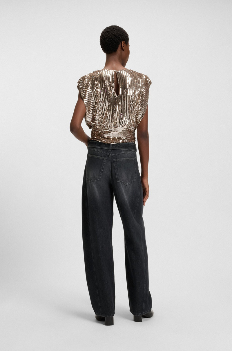 BLACK BALLOON-LEG JEANS IN RIGID DENIM 4