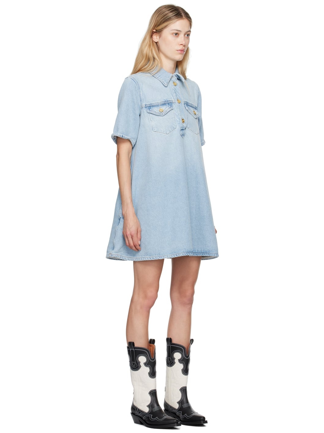 Blue Faded Denim Minidress - 2