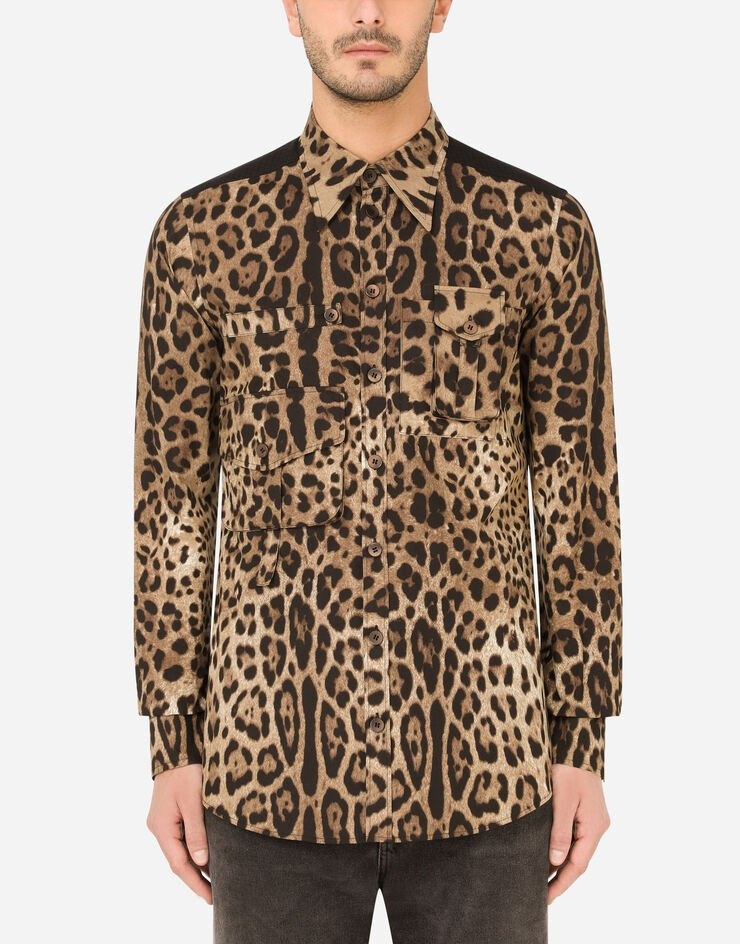 Leopard-print cotton shirt with multiple pockets - 1