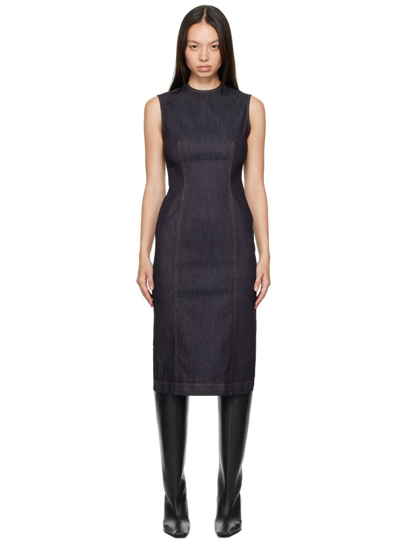Indigo Crewneck Denim Midi Dress - 1