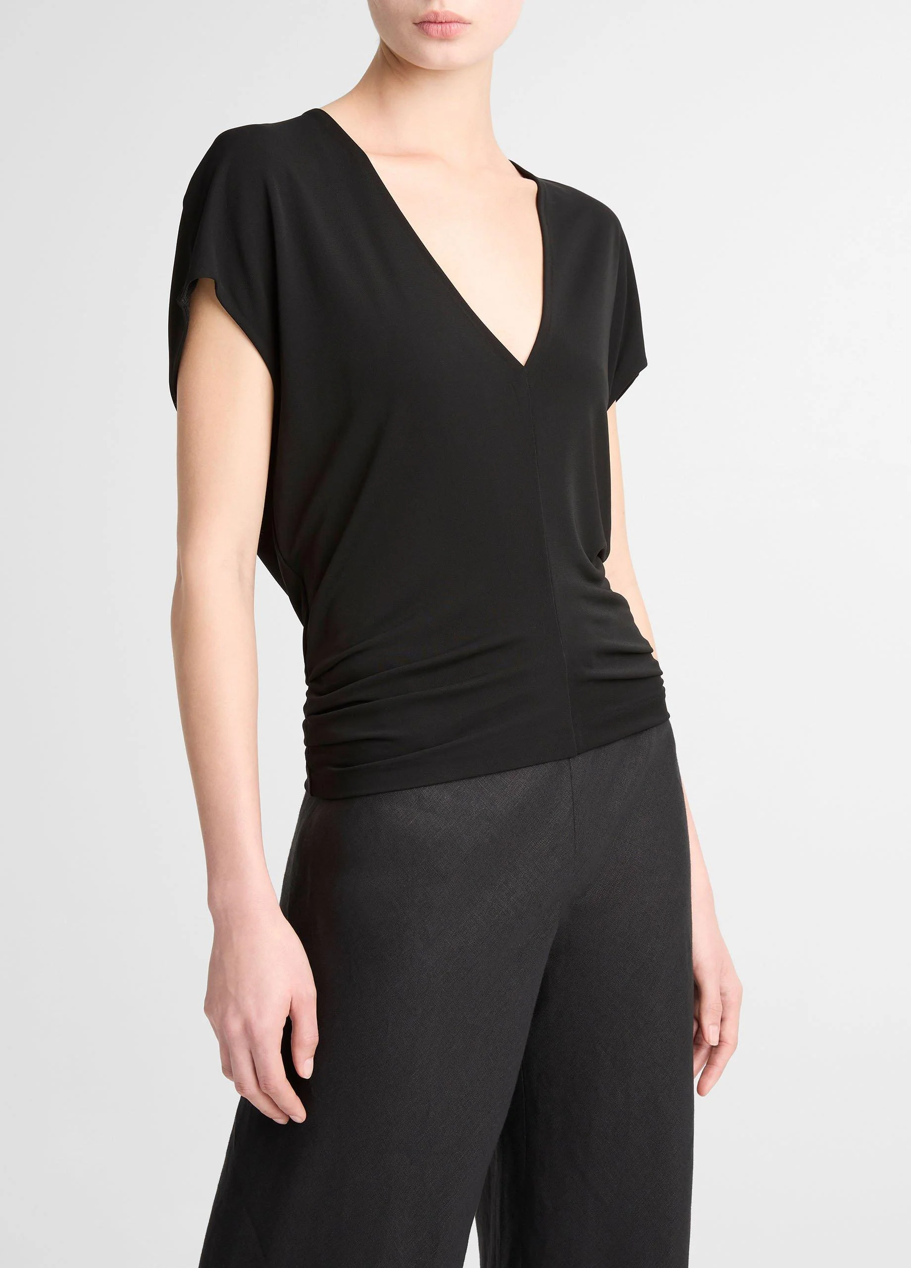 Crepe Flutter-Sleeve V-Neck Top - 1