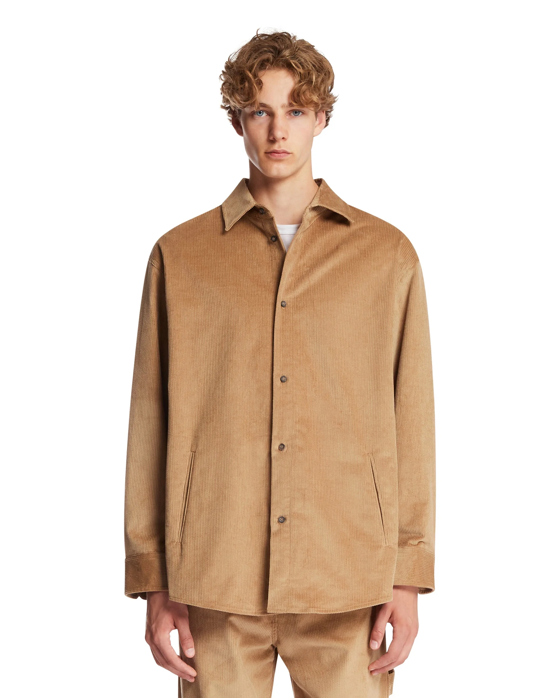 Beige Ribbed Cotton Shirt - 1