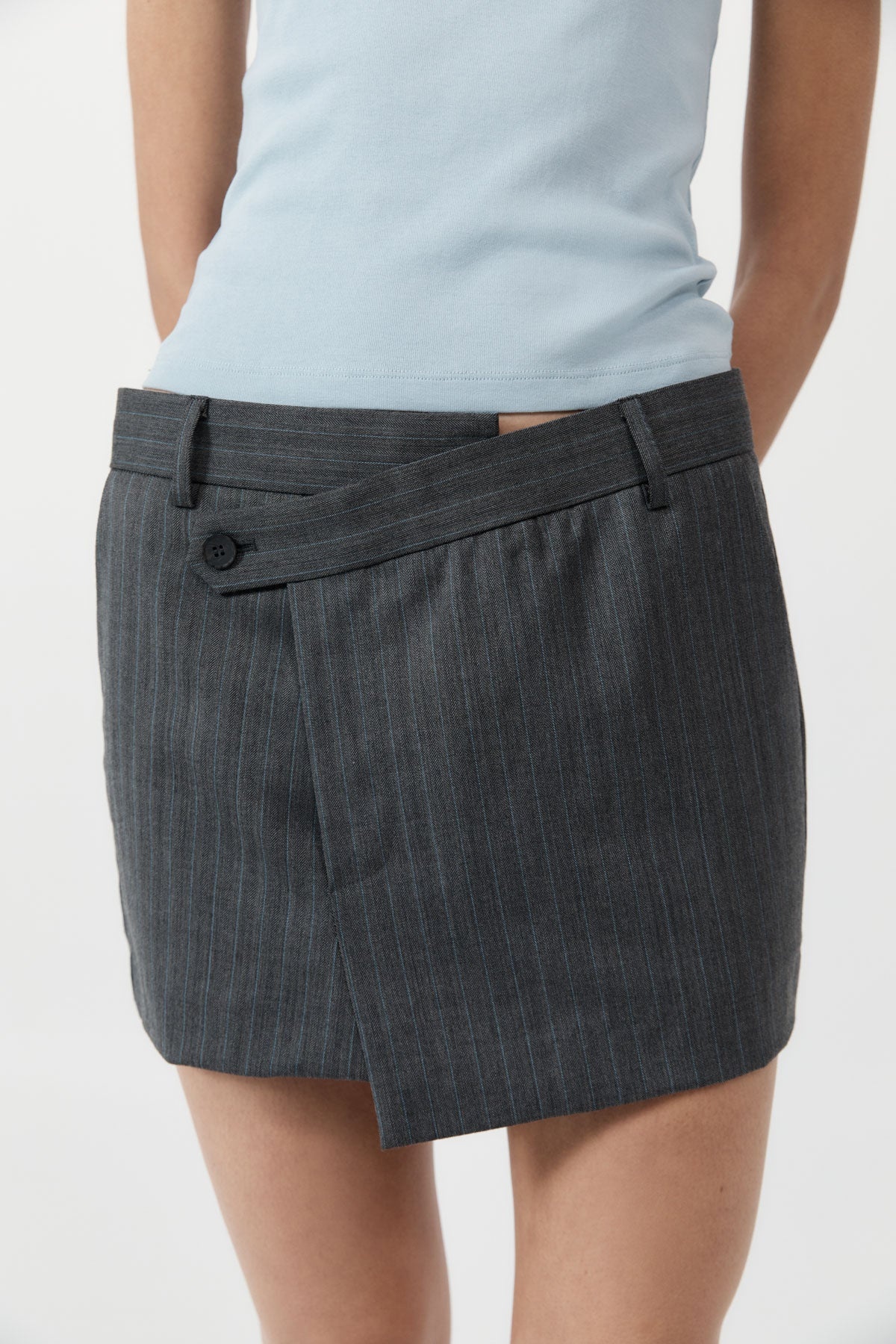 Deconstructed Mini Skirt - Stone Blue Stripe - 2