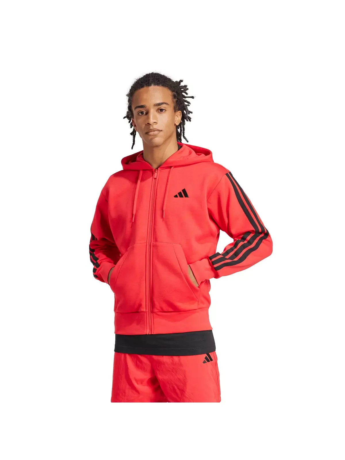 Men's Essentials 3-Stripes Fleece Hoodie -Red/Black - 1