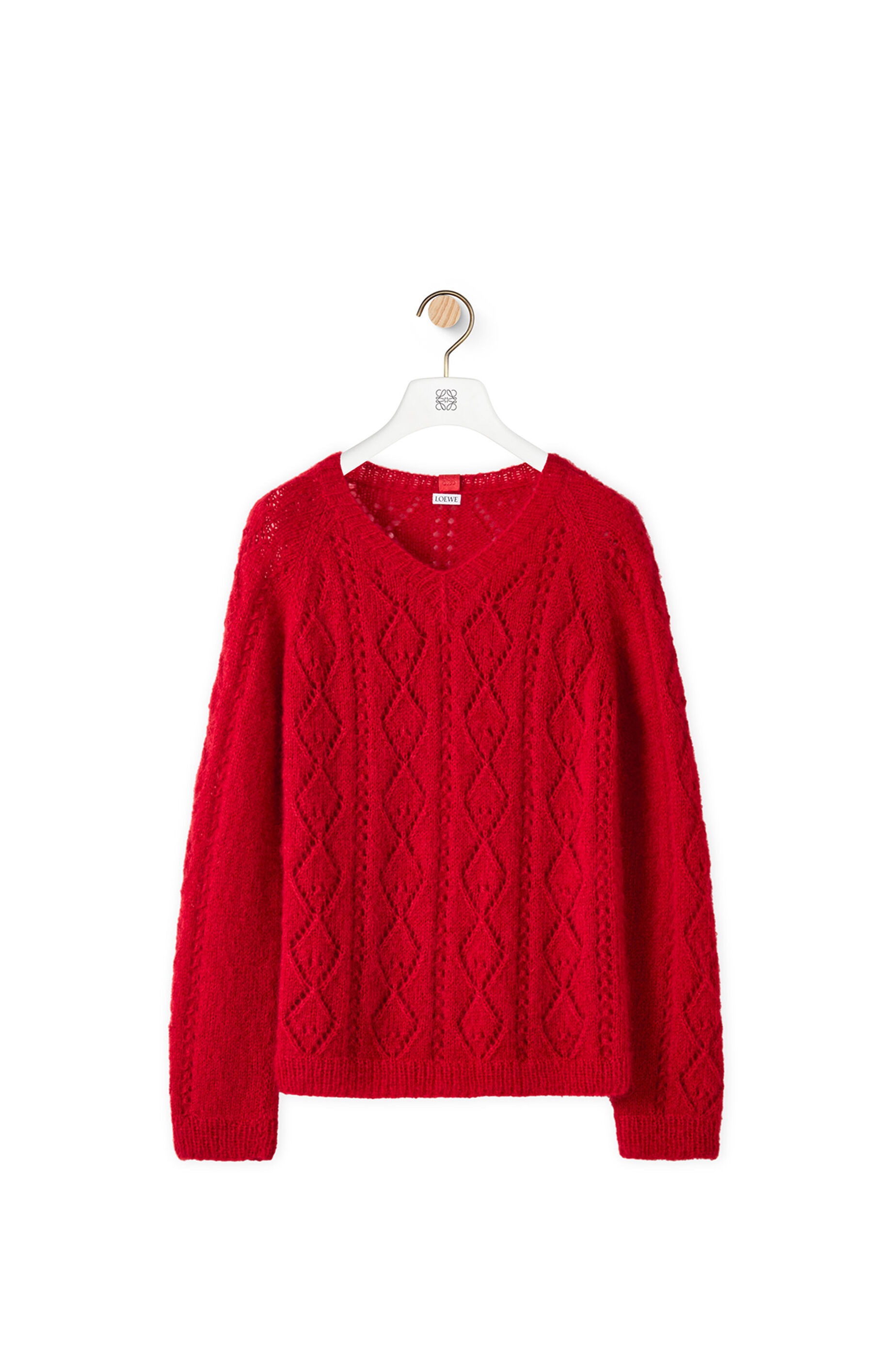 V-neck open stitch sweater in mohair - 1