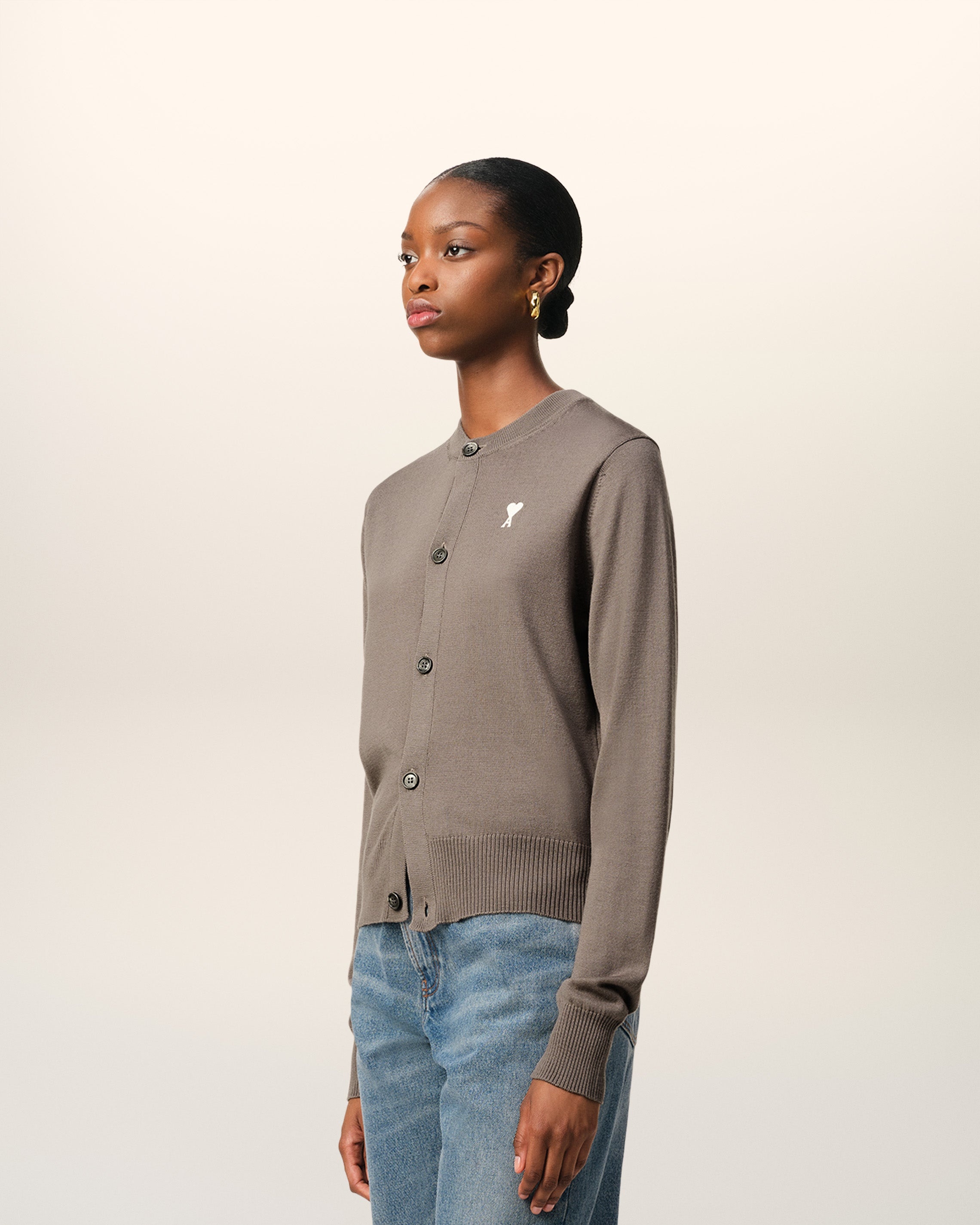 BEIGE WOOL AMI DE COEUR CARDIGAN - 6