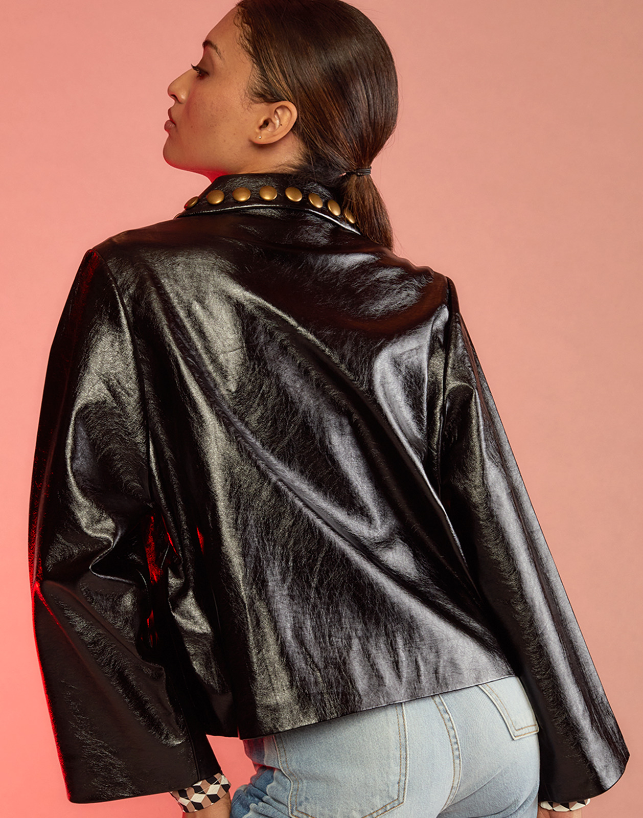 Studded Vegan Leather Jacket - 4