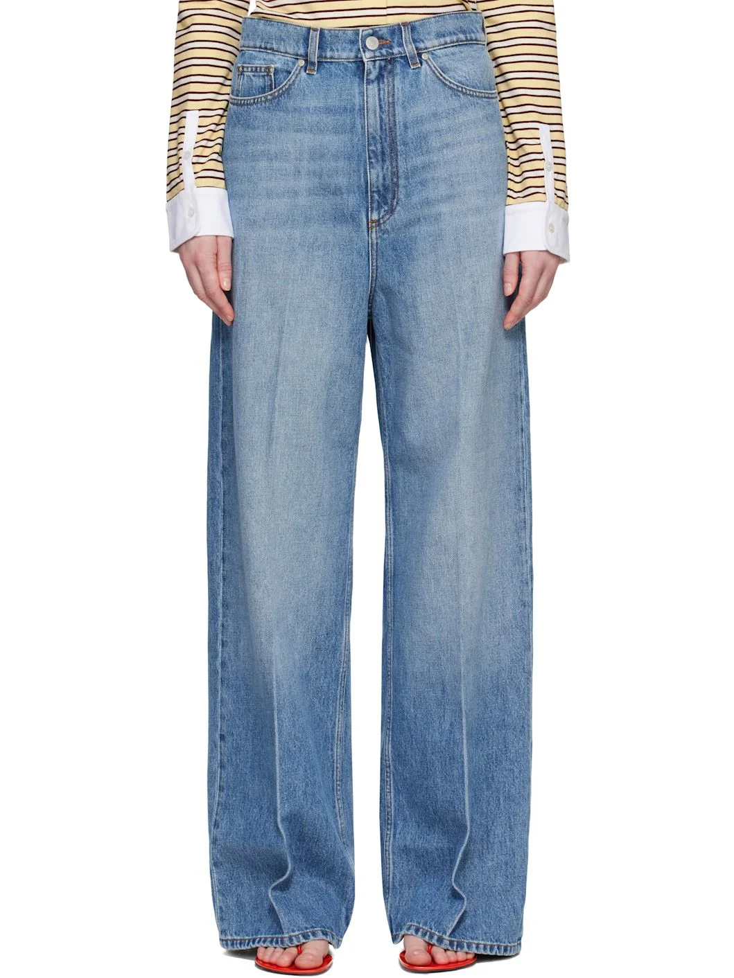 Blue Faded Wide-Leg High-Rise Jeans - 1