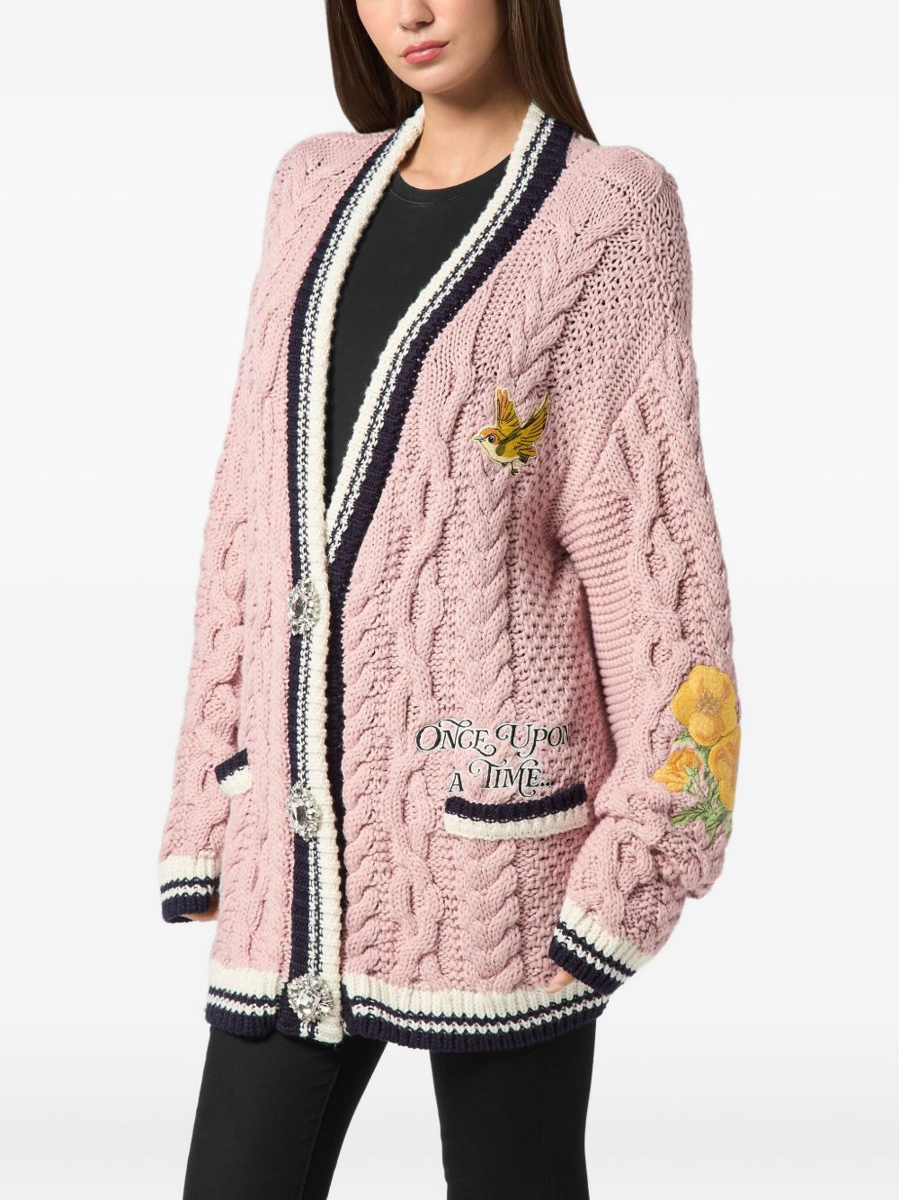 cable-knit embroidered cardigan - 2