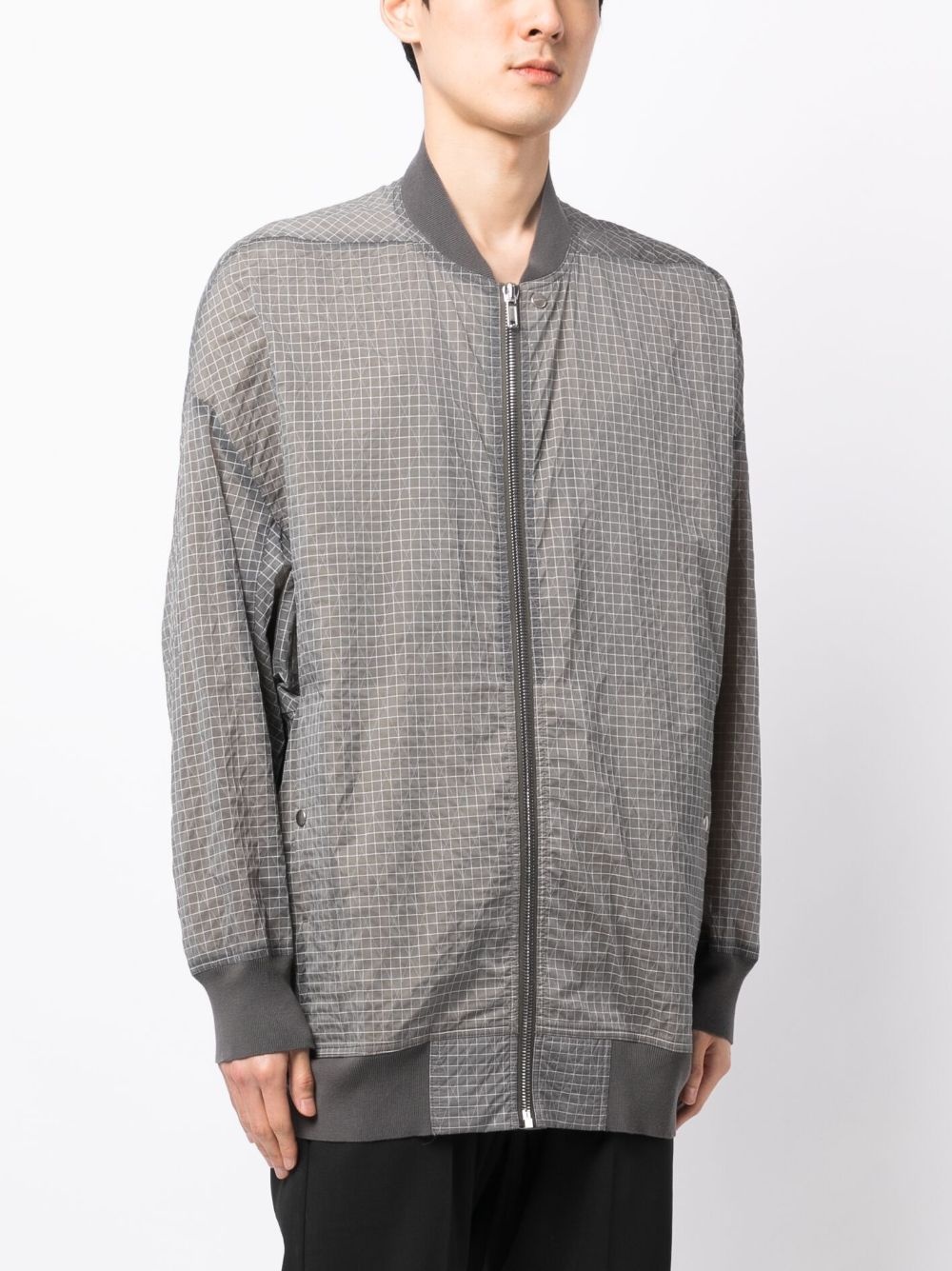 grid-patterned zipped bomber jacket - 3