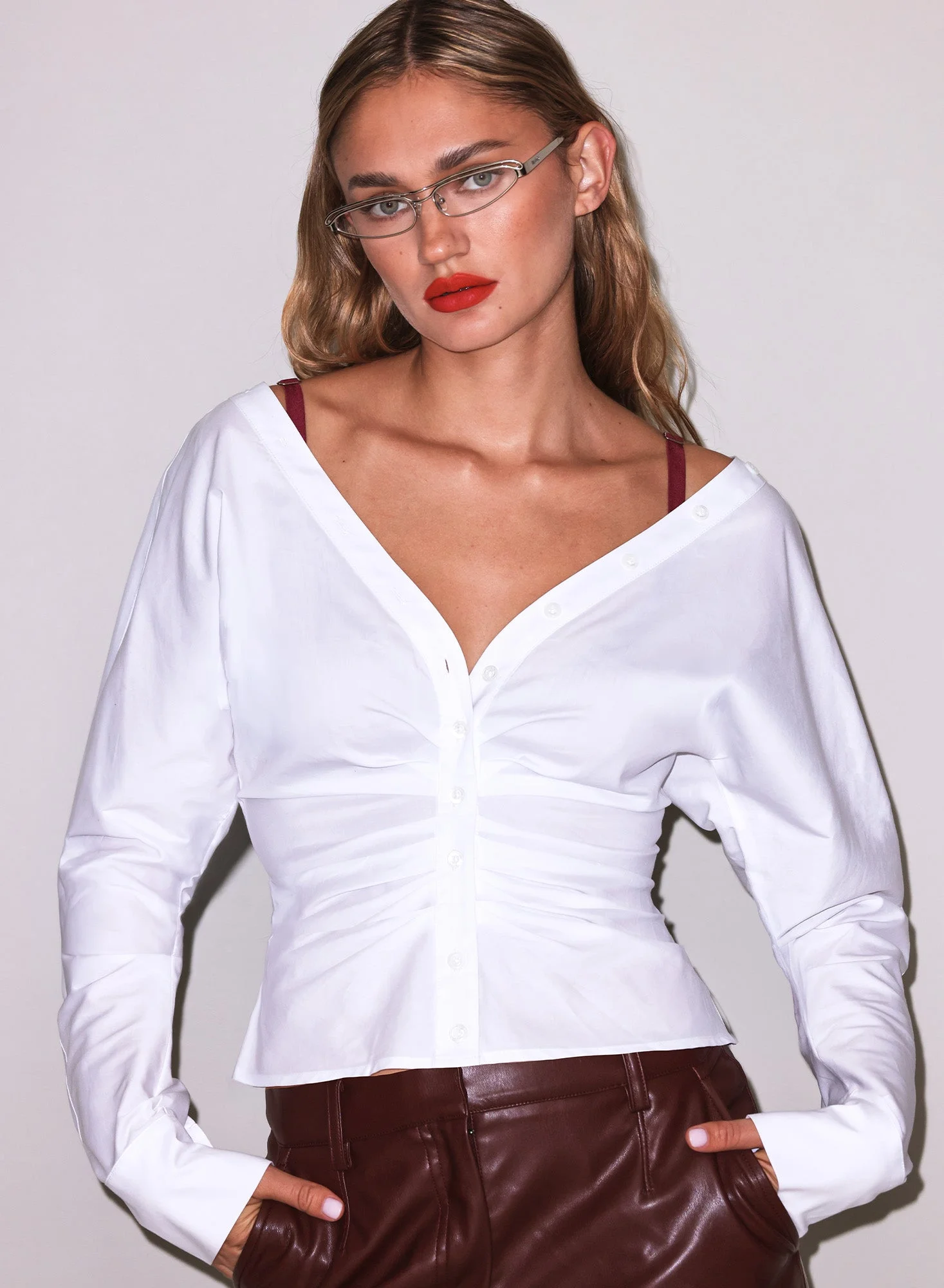 Ruched V-Neck Shirt - 1