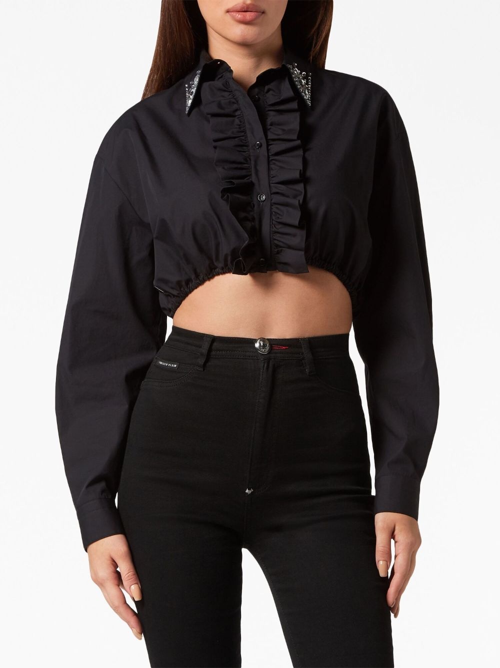 ruffled cotton cropped shirt - 3