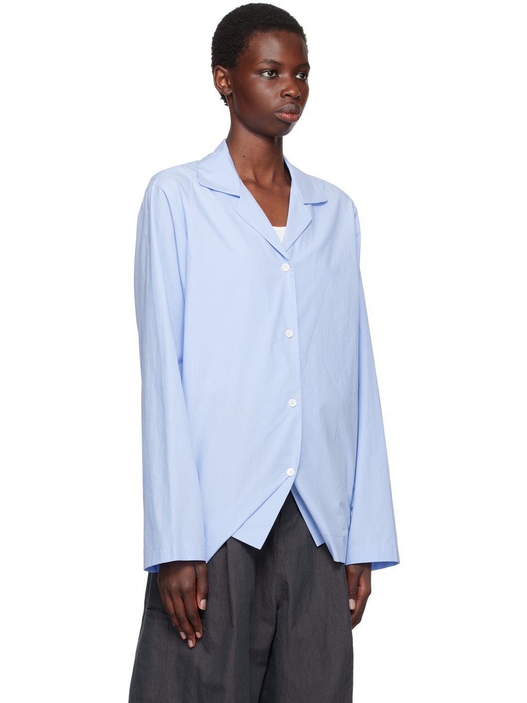 Blue Open Spread Collar Shirt - 2