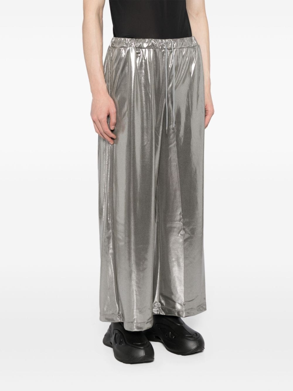 metallic-finish wide-leg trousers - 3