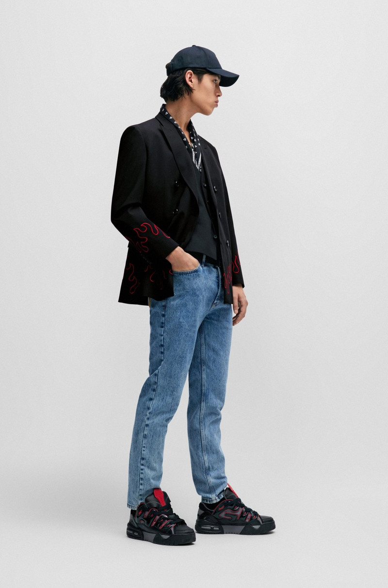 HUGO MODERN-FIT DOUBLE-BREASTED JACKET WITH FLAME EMBROIDERY outlook