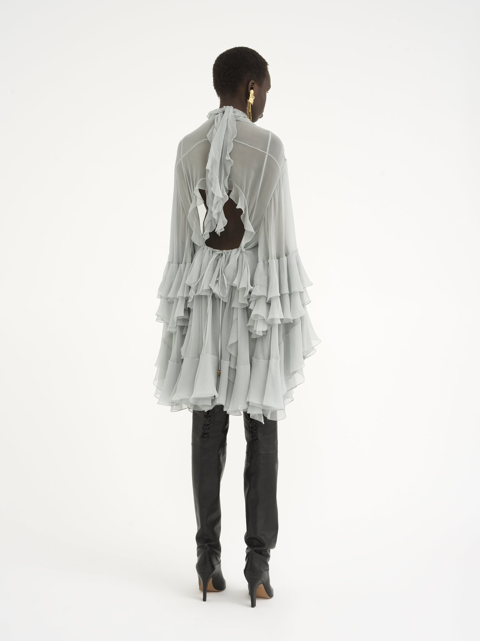 MINI RUFFLED DRESS IN SILK MOUSSELINE - 5