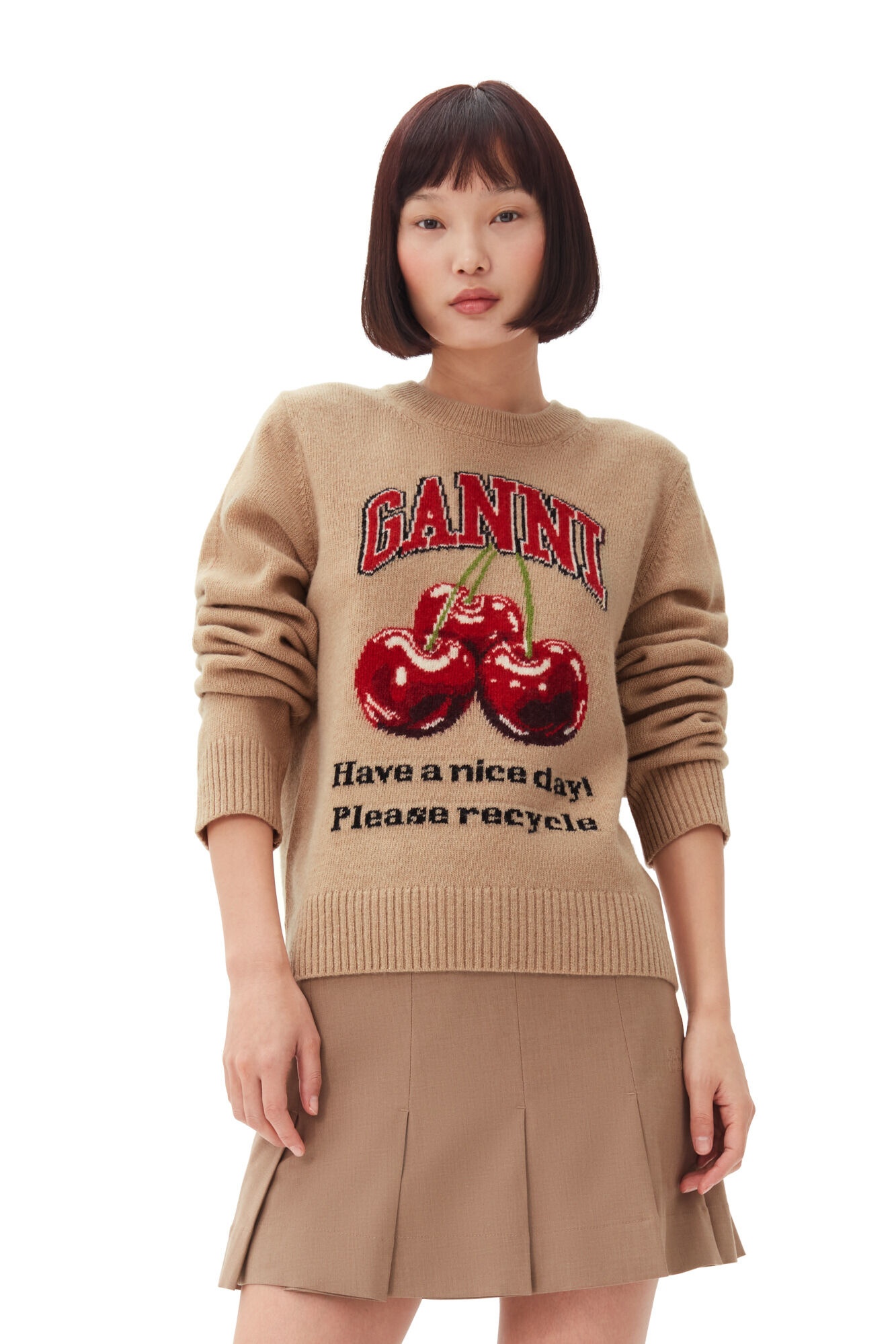 CAMEL GRAPHIC CHERRY O-NECK PULLOVER - 3