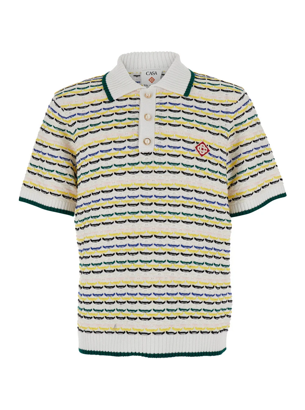 Casablanca Men White Polo Shirt With Logo Embroidery On The Front And All-Over Striped Motif In Cott - 1