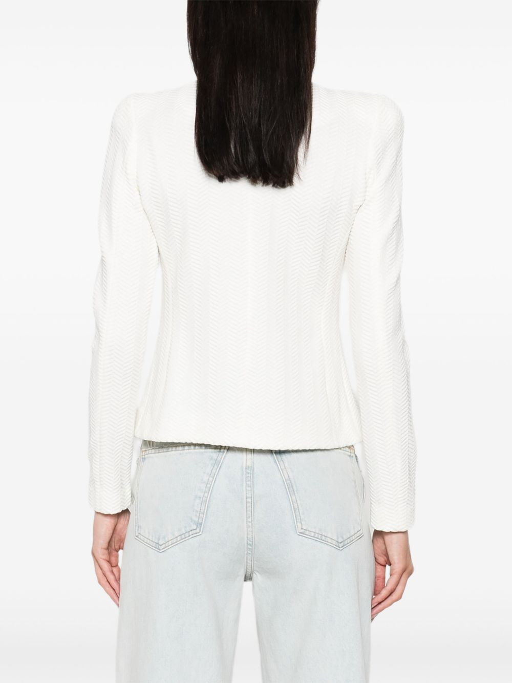 herringbone-pattern zip-up jacket - 4
