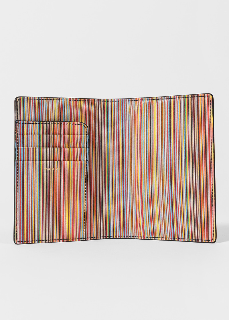 Paul Smith Black 'Signature Stripe' Interior Leather Passport Cover outlook