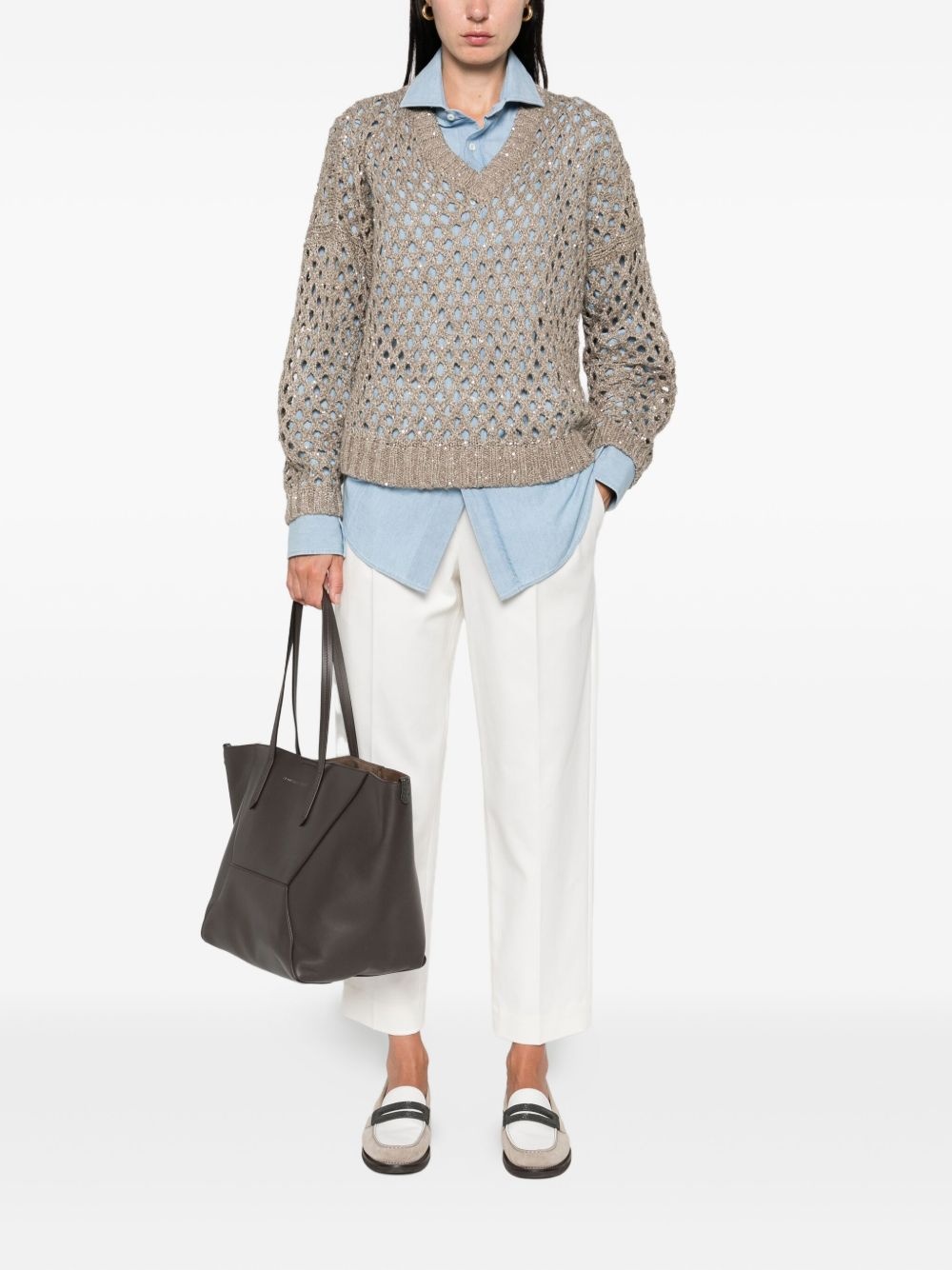 sequin-embellished open-knit sweater - 2