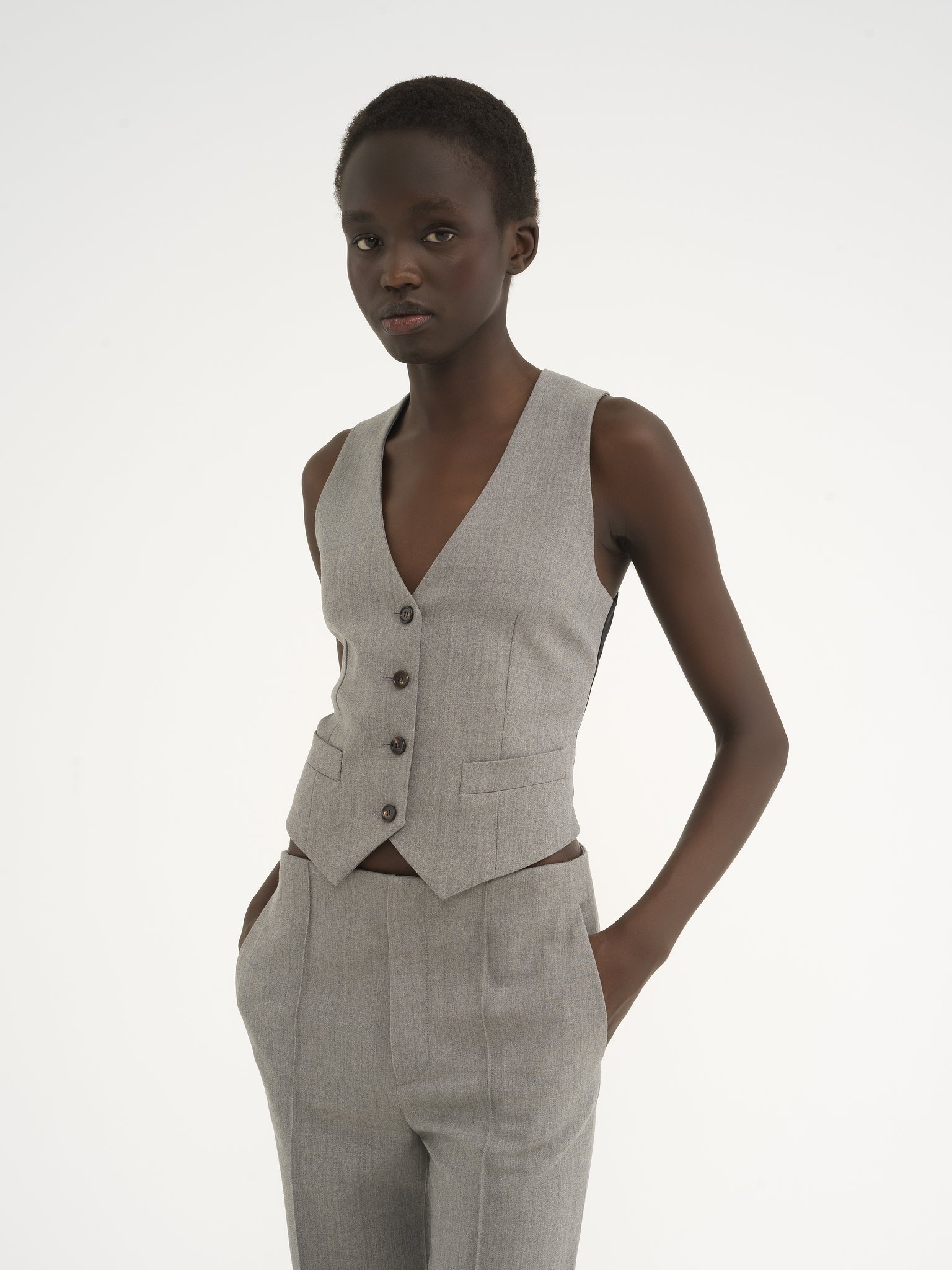 TAILORED WAISTCOAT IN WOOL GRAIN DE POUDRE - 4